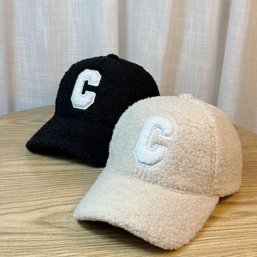 Lamb Wool Baseball Cap Women's Autumn and Winter Embroidered C Letter Cap Casual Warm Hat