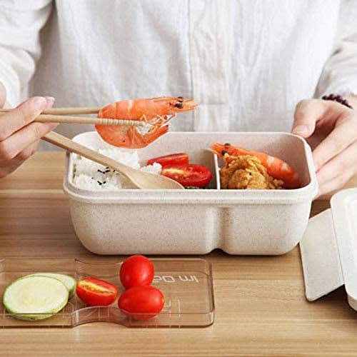 Leak-proof 850ml Large Capacity Bento Box, Made with Straw Fiber, Eco-Friendly Material, Includes Cutlery, Microwave Safe, Suitable for High School St