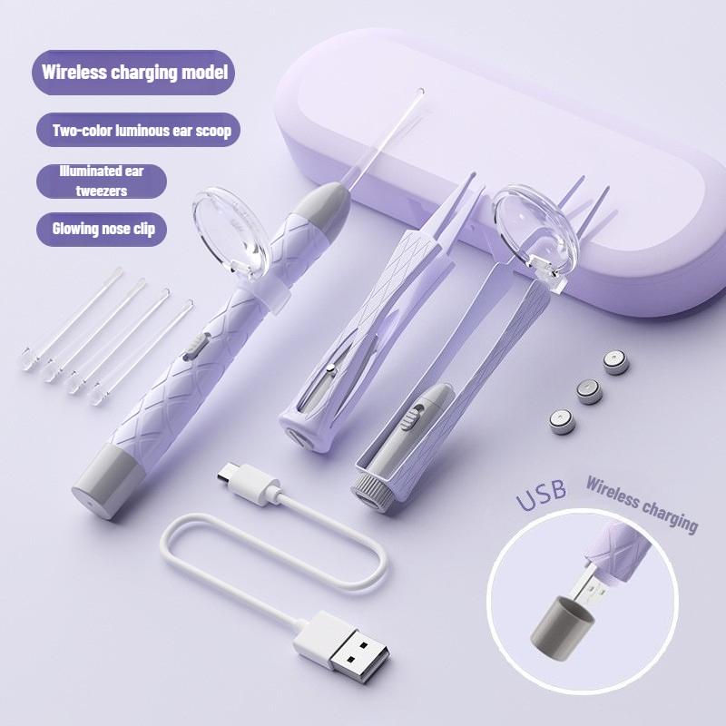 LED Ear Wax Removal Tool Kit USB Rechargeable Stainless Steel Soft Silicone Tips Portable Storage Box For Home Daily Cleaning