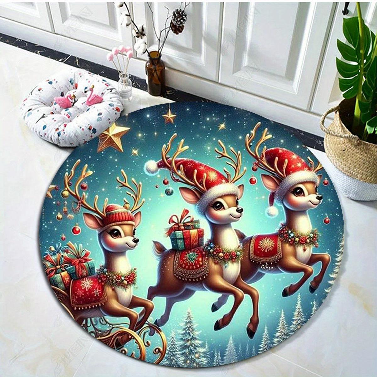 

Christmas Reindeer Round Rug, Soft Non-Slip Mat, Anti-Wrinkle Holiday Carpet for Living Room, Bedroom, Festive Decor Diameter 60cm
