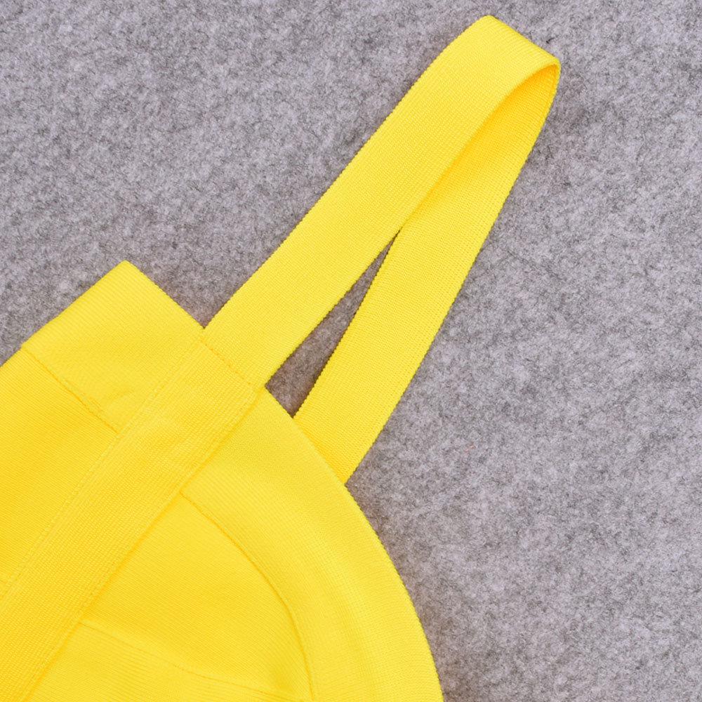 Yellow Striped Spaghetti Strap Bodycon Dress with Waist-Cinching