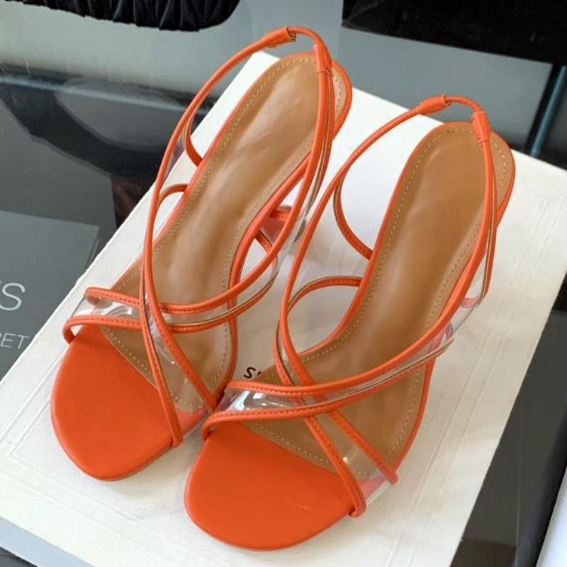Fashion Fashion Transparent PVC Cross Tied High Heeled Sandals Women Summer Sexy Open Toe Designer Shoes Elegant Banquet Dress Shoes