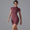 Women's Half-Zip Short-Sleeve Yoga Bodysuit - Solid Color, High Elasticity, Tight Fit for Summer
