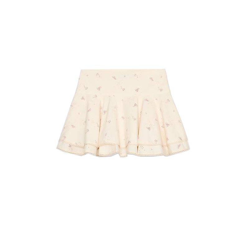 

Summer New Product Women s Clothes Sweet Style Laminated Decoration Flowers Embroider Cotton Mid Waist Mini Skirt 5107401 Vanilla L