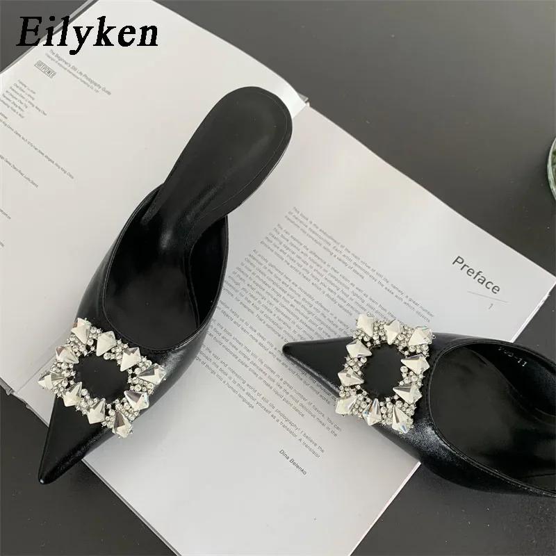 Fashion Eilyken CRYSTAL Buckle Slingbacks Women Pumps Slipper Street Style Gold Silver Pointed Toe Party Mules Female Shoes