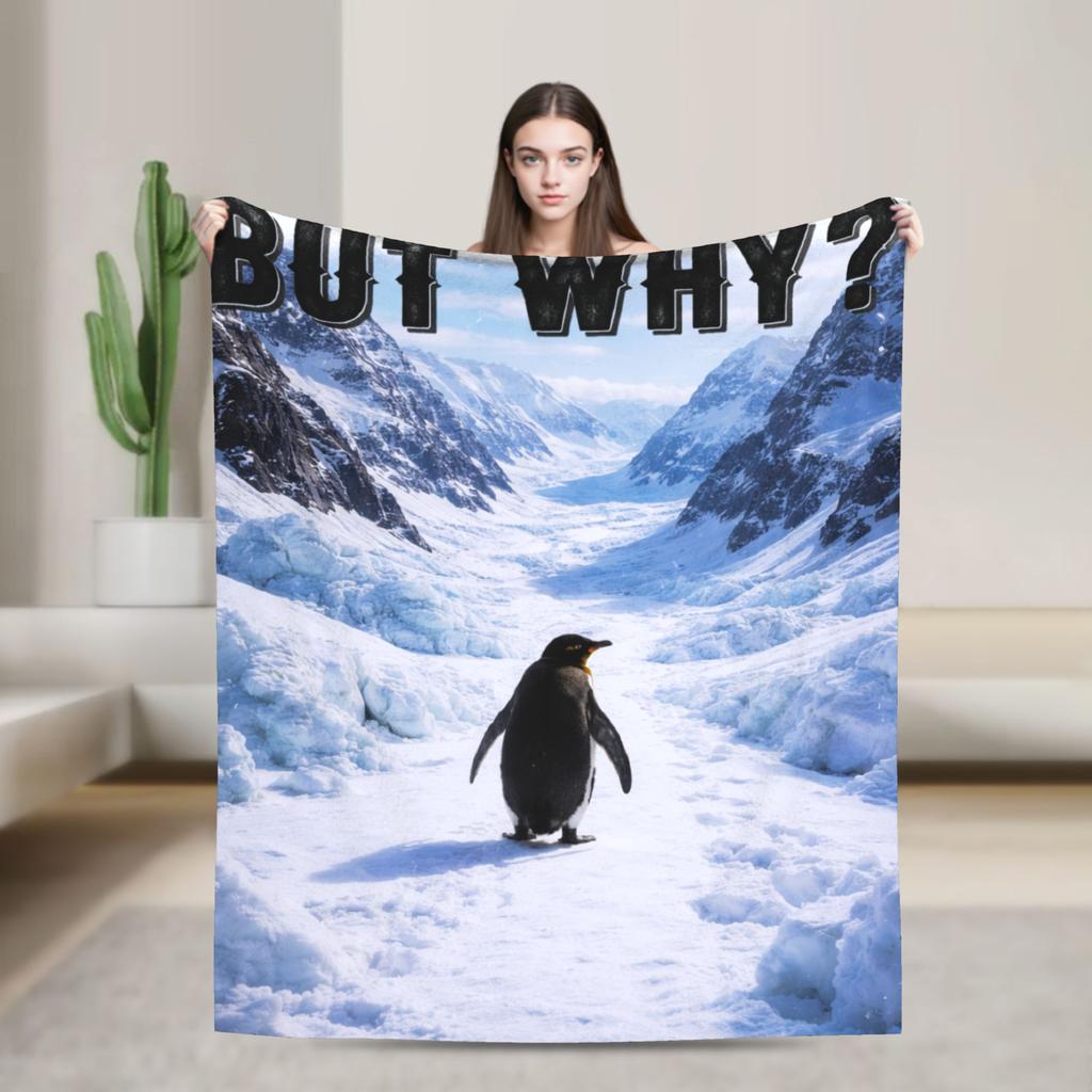 Nihilist Penguin But Why Flannel Blanket Creative Throw Blankets for Sofa Bedding Lounge 125*100cm Rug Piece,