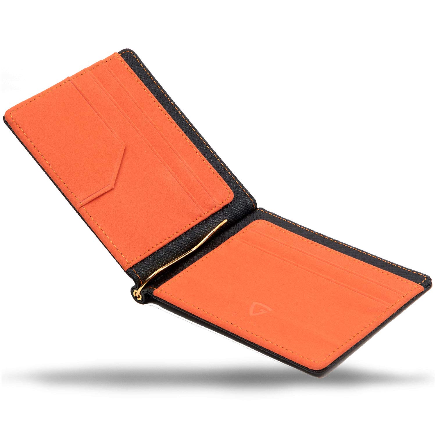 

Money Clip Card Case Wallet Billfold Leather IC card pocket and hidden x [GRAV] Men s Bi-fold (with pocket) (Black Orange)