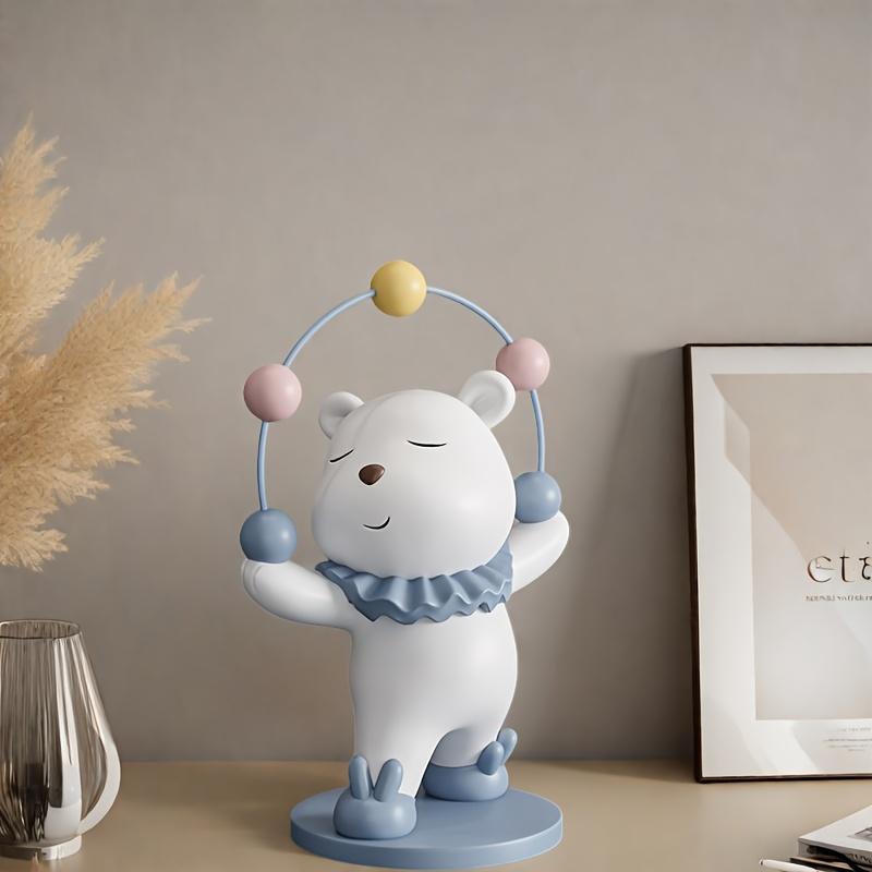 1pc Resin Bear Figurine with Blue Scarf and Golden Ball,Charming Tabletop Decor for Living Room, Bedroom, Entryway, or Study, Bear Home Deco