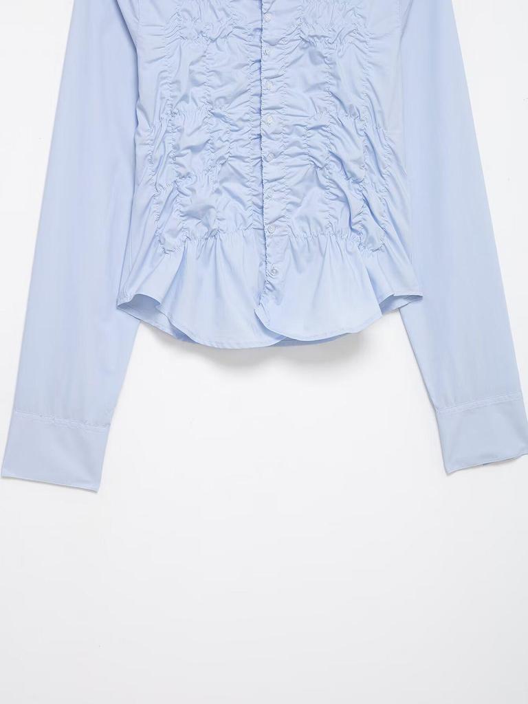 Women's Stretchy Pleated Poplin Long-Sleeve Shirt - 2025 Autumn/Winter European American Style