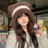 Autumn and Winter Cute Color Matching Bear Ears Fringed Ear Hat Women's Plush Cold-proof Warm Knitted Hat