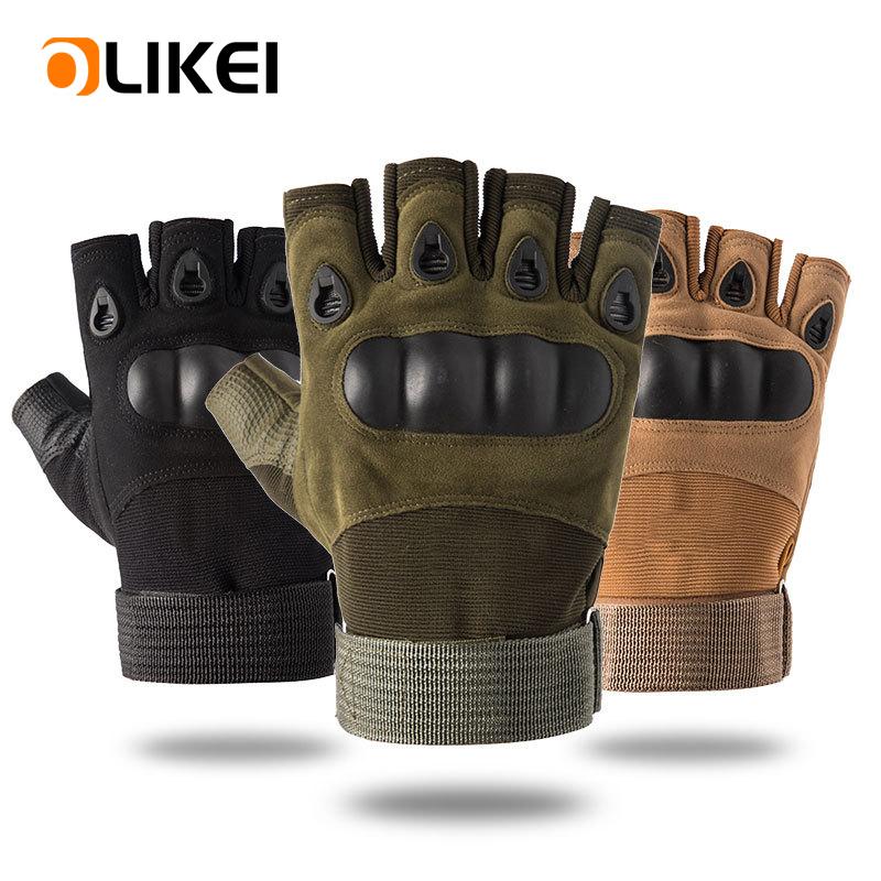 OLIKEI Half Finger Tactical Gloves for Men Hard Shell Military Gloves Anti-slip Wear-resistant Outdoor Climbing Gloves Motorcycle Cycling Gloves
