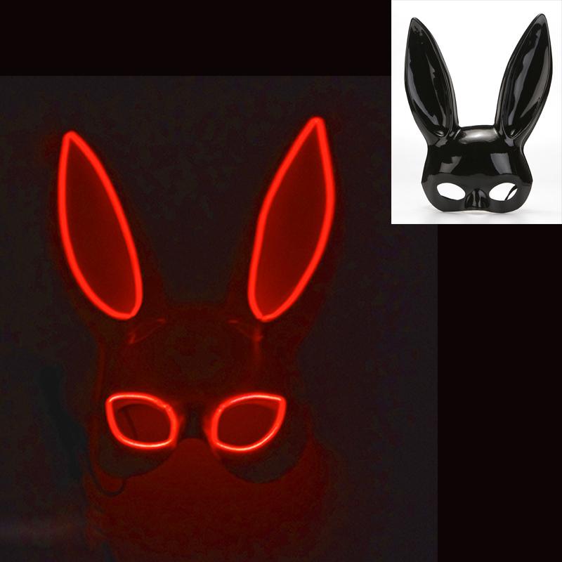 Neuheit Bunte Leuchtende Hasenmaske leuchtende Bunny Girl Maske sexy Nachtclub Kellner Maske für Halloween Leuchtende Cosplay Requisiten
