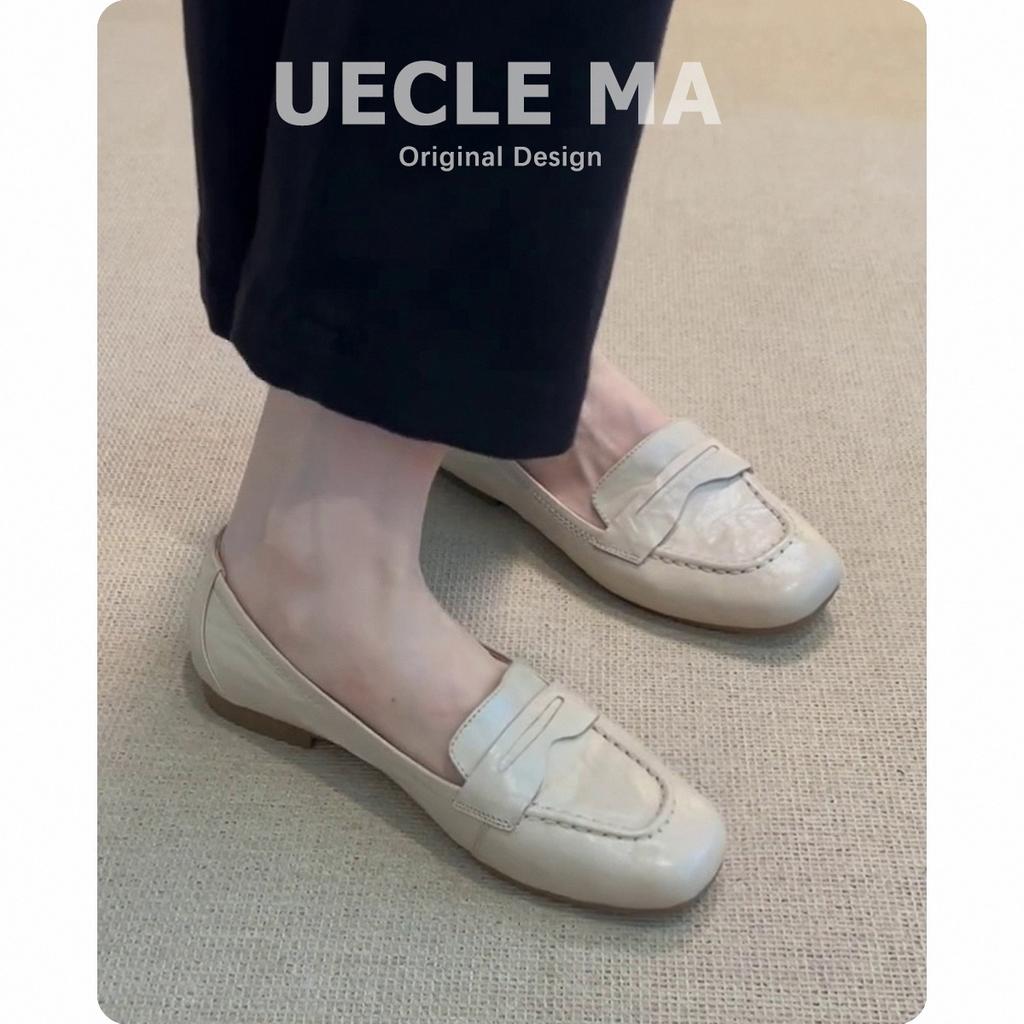 Cowhide~ Genuine leather handmade shoes, flat-soled single shoes, women's versatile square head small leather shoes, French commuter shallow mouth lo