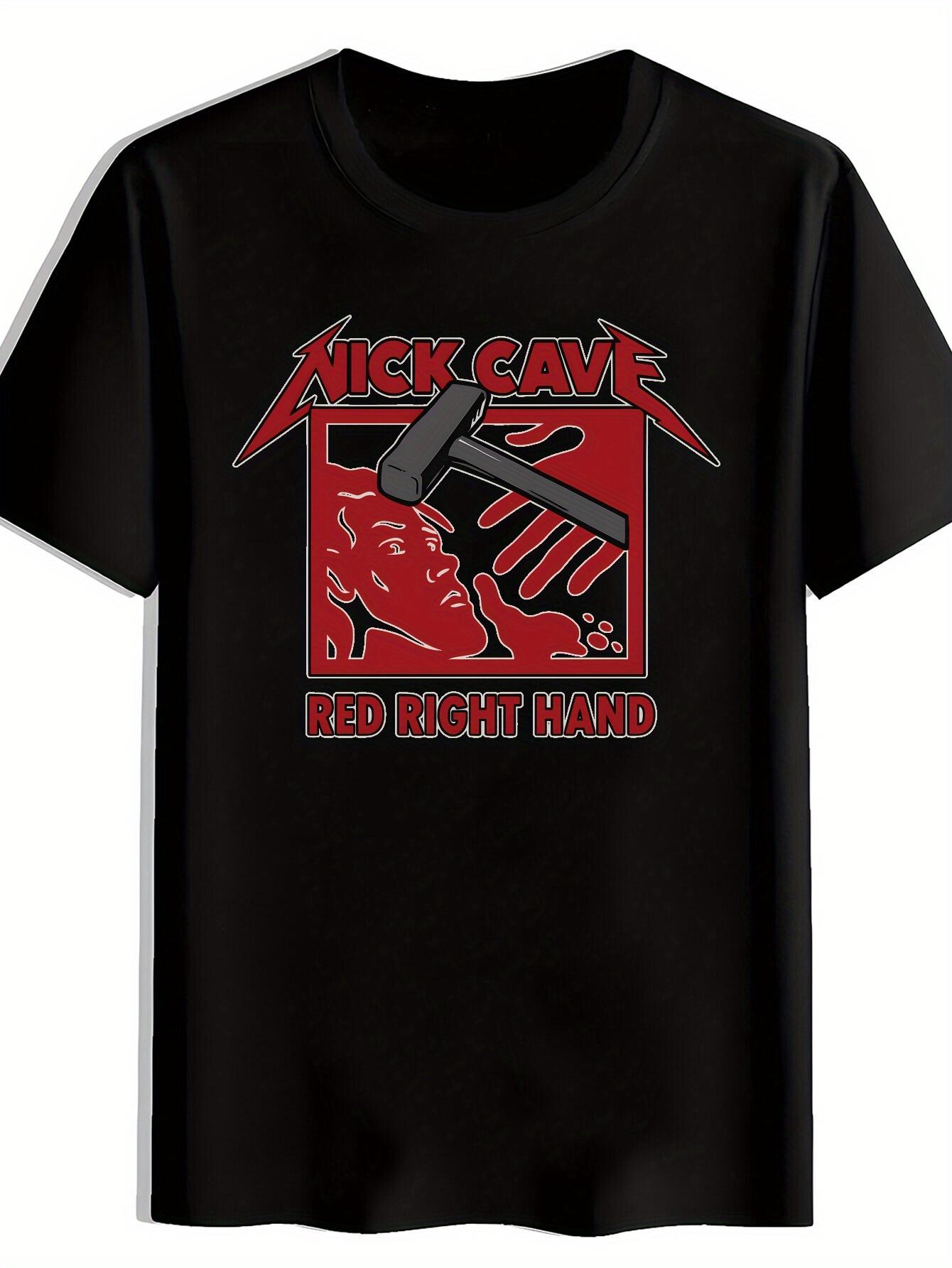 T-shirt Black with Nick Cave & Red Right Hand Graphic Print - Bold Red Design M