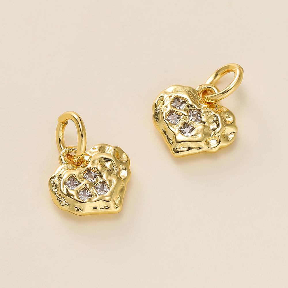 2Piece/Lot 14/18K Gold Color Plated Heart Shape Pendants with Zircon for DIY Bracelets Necklace Jewelry Making Accessories