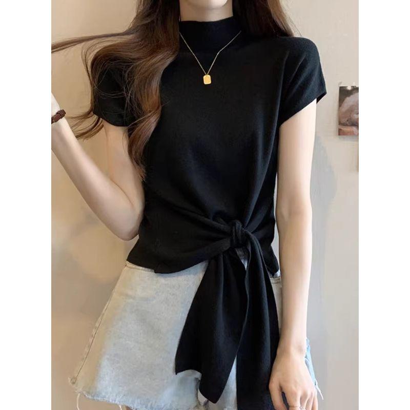 

Half Turtleneck Lace-up Ice Silk Knitting Chic and Beautiful Summer Dress Black [Regular Version] XL [Recommended 57.5-65kg]