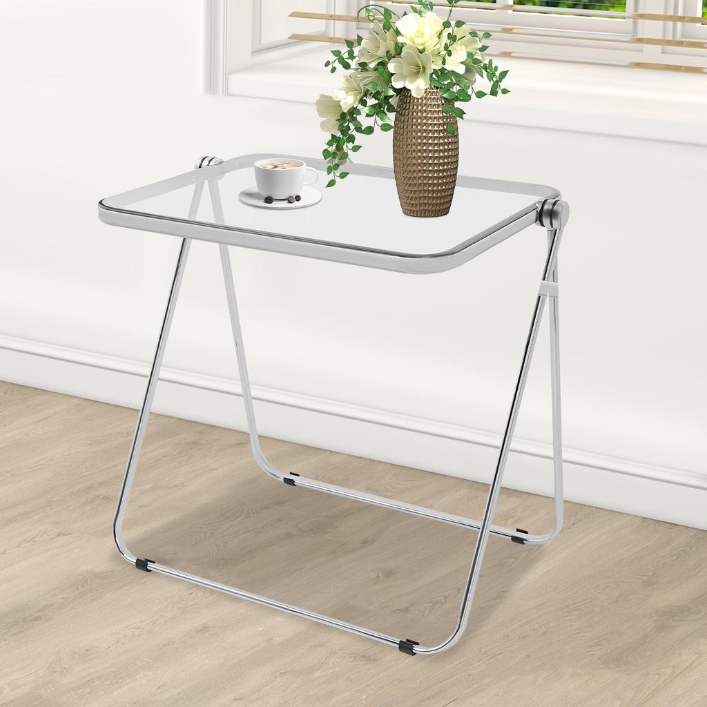 Folding Table, Clear Foldable Side Table, Tiny Desk for Home Office, Small Computer Desk, Portable Laptop Table for Small Spaces