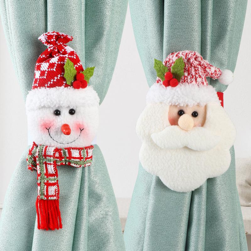 New Christmas Curtain Tiebacks Snowman Design Holiday Home Decor Soft Fabric Window Accessories Creative Cartoon Style