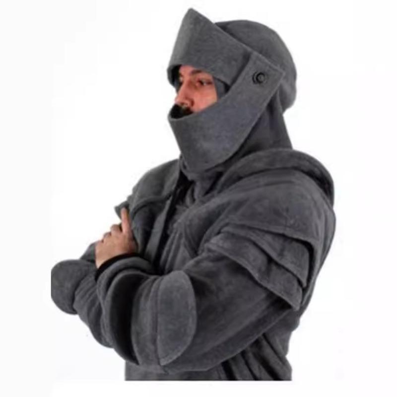 Maglione di Halloween cavaliere maschio con cappuccio gomitiere coulisse maschera pullover tasca a marsupio tinta unita cappotto protettivo abbigliamento