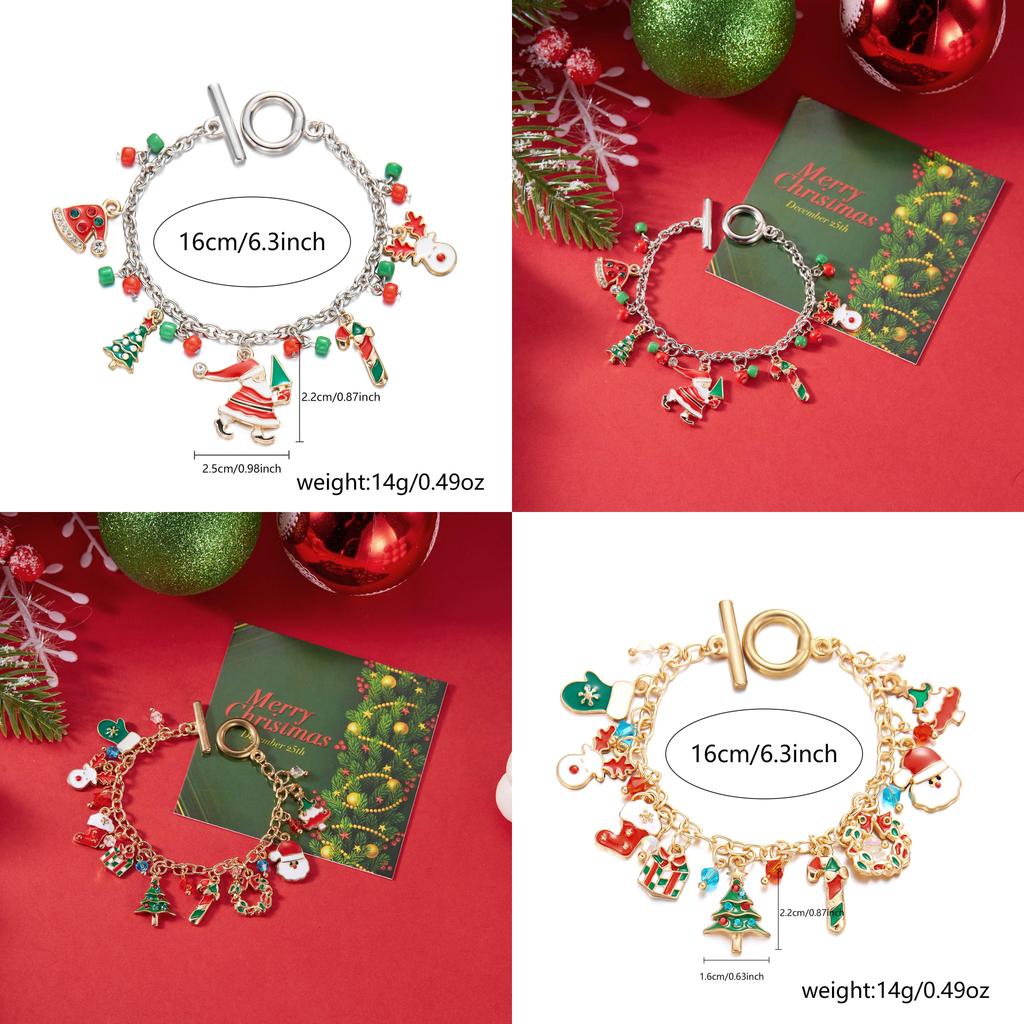 Pulseira de Charme de Natal Para Mulheres Com Pingente de Floco de Neve Veado Papai Noel Feita à Mão