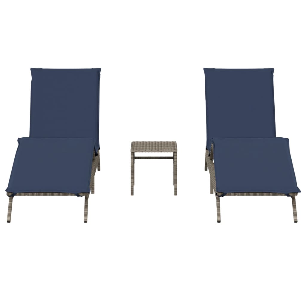 2 Piece Sun Lounger Set with Table Grey Poly Rattan
