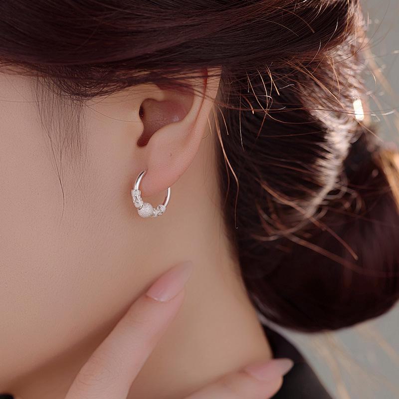 Banyan Tree S925 Silver Ruyi Transfer Bead Earrings - Women's Retro Fashion Niche Silver Earrings