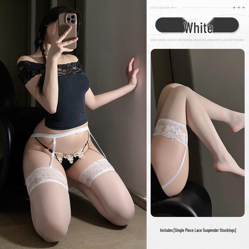 Lace Trim Fishnet Bodystocking with Garter Belt, Open Crotch, and Open Butt - Super Thin Transparent Erotic Lingerie.