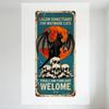 Vintage Gothic Salem Sanctuary for Wayward Cats Metal Tin Sign, Rustic Rust Wear, Black Cat with Bat Wings, Skulls, Orange Moon,