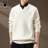 PLAYBOY Men's Fake Two-piece Shirt Collar Knit Sweater