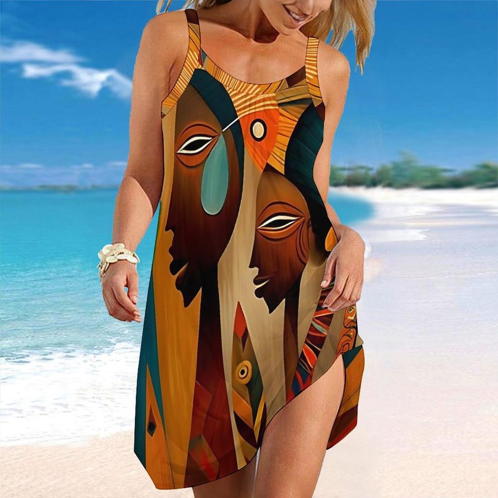 Abito da Spiaggia da Donna Mini Abito Stampa Casual Moderno Senza Maniche Vestibilità Larga Esterno Quotidiano Estate