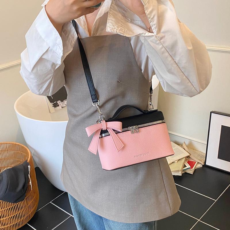 Bow Pendant Color Blocking Urban Women Travel Bags Square Handbag Zipper Holder