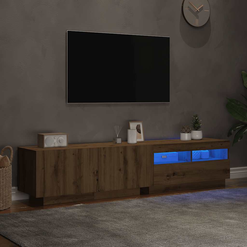 TV Stand with LED Lights Artisan Oak Finish 180 x 35 x 40 cm