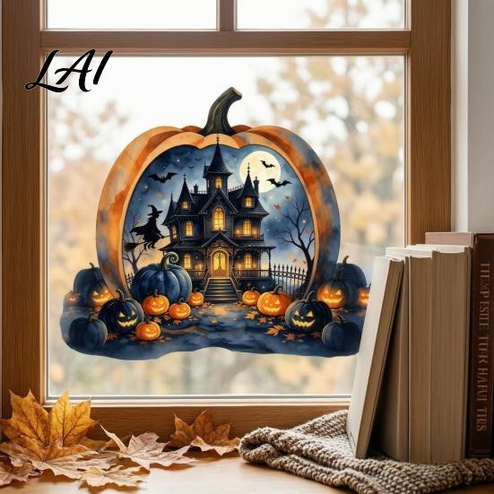 Outdoor Balcony Window Stickers Halloween Pumpkin Haunted House Static Stickers Waterproof PVC Castle Decals Decals Removable Clings for Home Glass
