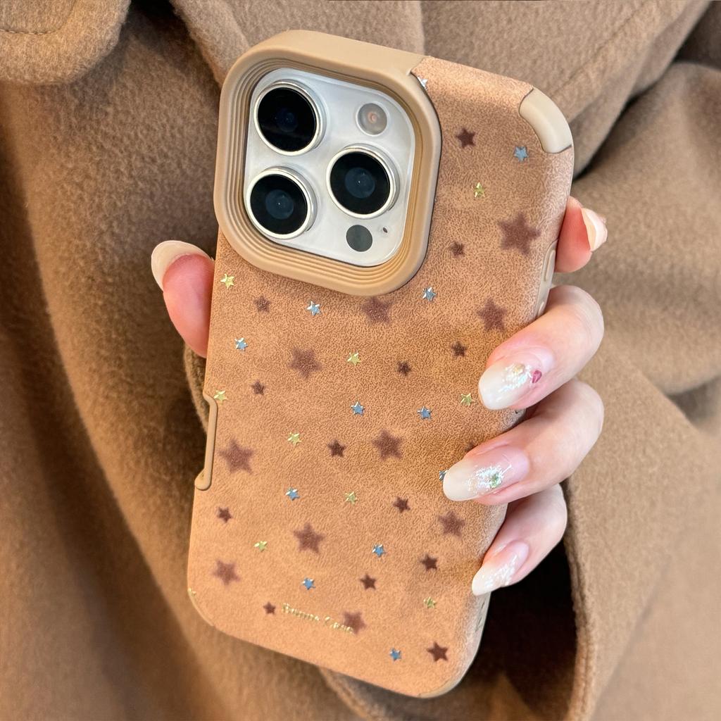 Gilt Stars Are Suitable for Iphone17promax Apple 16 Mobile Phone Case 15 Autumn and Winter Retro Brown 13 Leather 11 Soft Shell