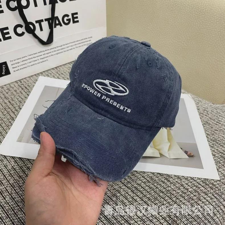 Unisex Vintage Distressed Denim Baseball Cap with Embroidered Letters - Trendy Korean Style for Summer