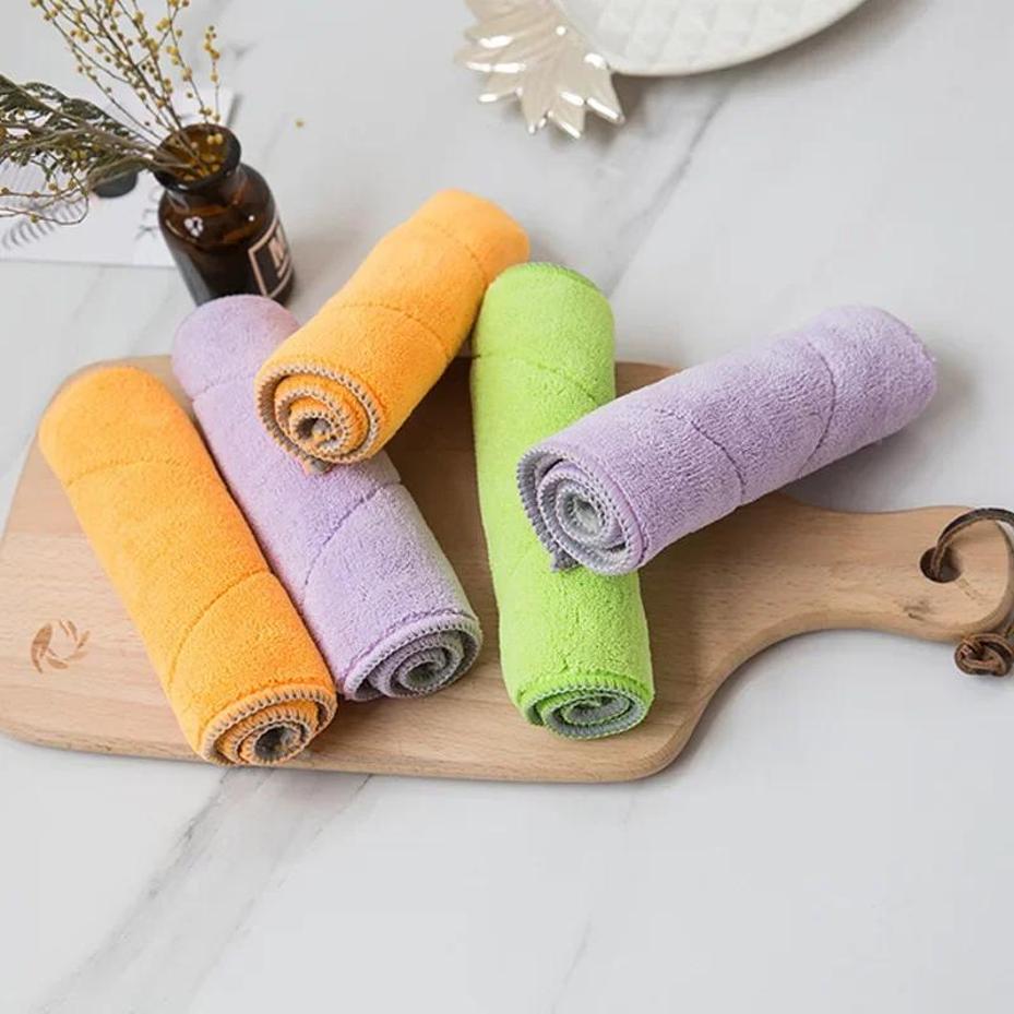 5 Pcs Absorbent Glass Kitchen Cleaning Cloths Rags Table Window Home Kitchen Supplies Household Cleaning Towel Tools
