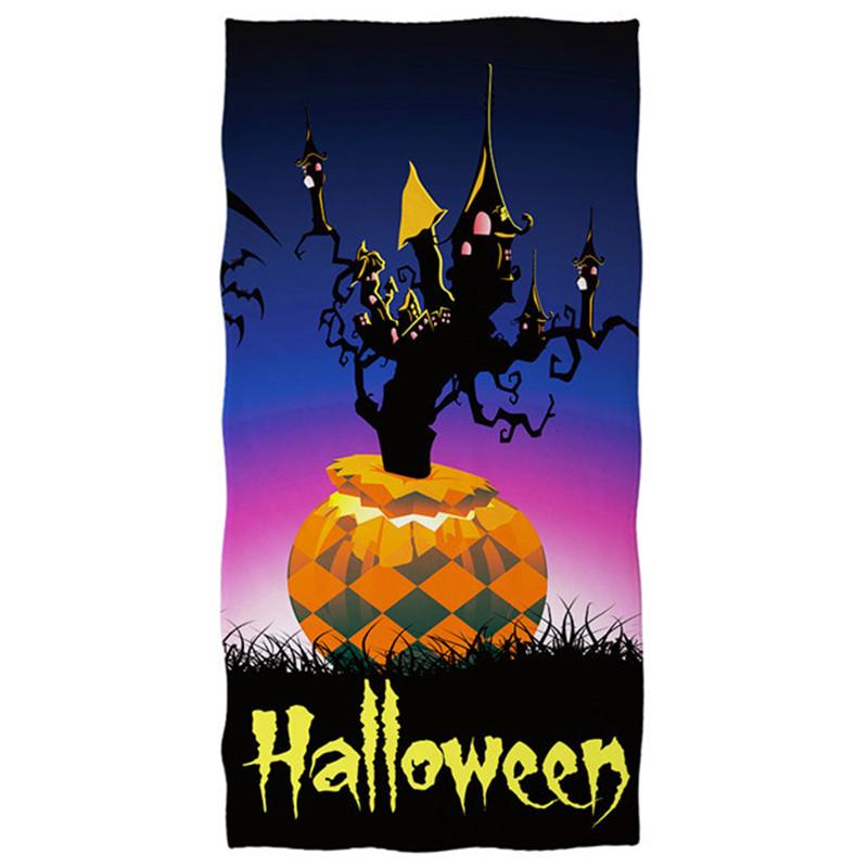 Halloween Theme Beach Towel Skull Pumpkin Castle Witch and Ghost Design Large Soft Quick Dry Bath Towel for Women Girls Kid Gift
