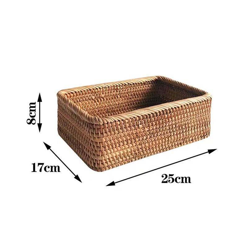 3 Sizes Rectangular Rattan Storage Woven Nesting Baskets Handmade Wicker Baskets For Decor Fruit Tray And Snack Storage Box&