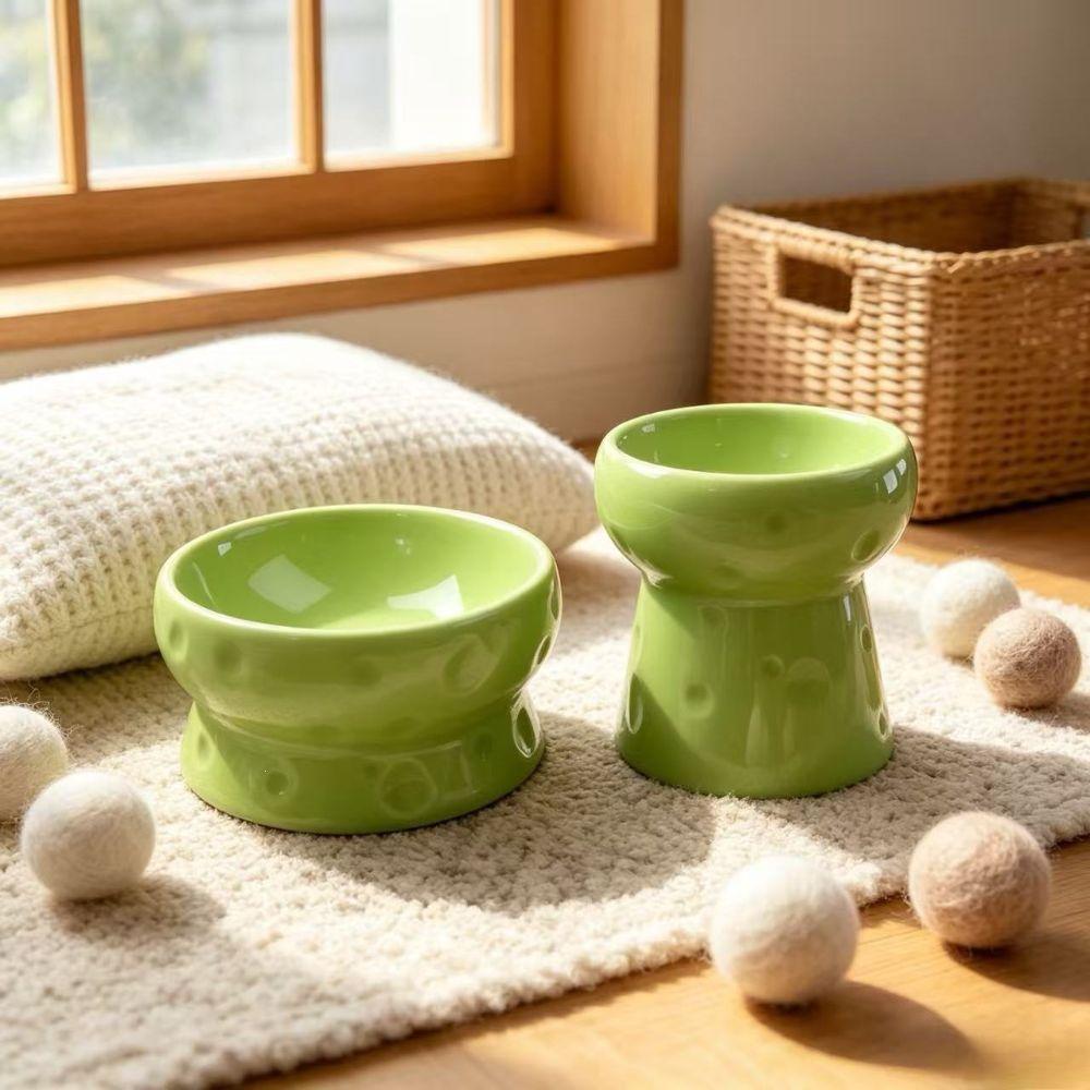 Not Easy To Knock Over Ceramic Cat Feeder Large Diameter High Foot Dog Food Basin Puppies