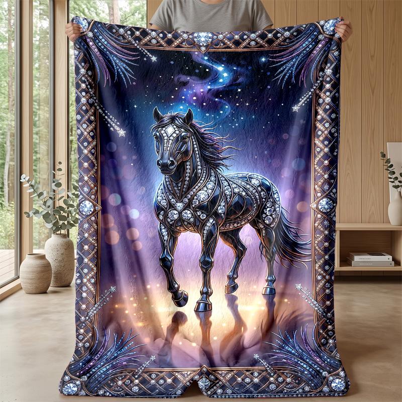 Ethereal Horse In Motion Theme Blanket Lightweight Warm Flannel Blanket Decorative Throw Blanket for Home Decoration