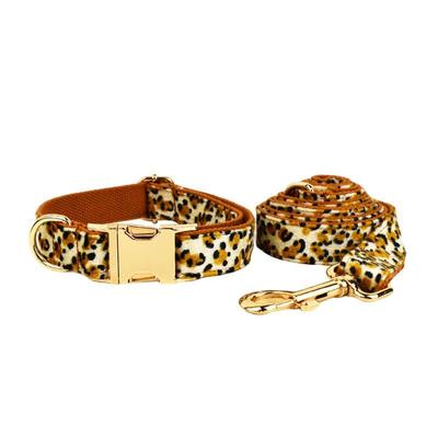 Leopard Print Dog Collar & Leash Set with Customizable Engraving