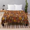 Retro 1970s Brown & Orange Mushrooms & Flowers Throw Blanket