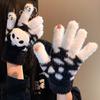 Cute Red Panda Plush Knitted Five-finger Gloves for Women Can Touch the Screen In Winter, Students Ride Electric Vehicles To Keep Warm and Thicker