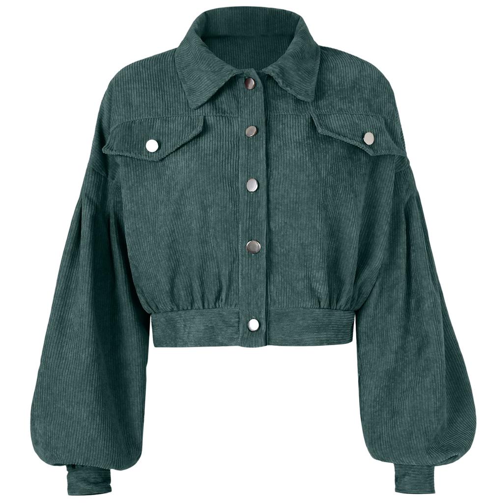 Women's Casual Lapel Corduroy Jacket Single Breasted Short Coat