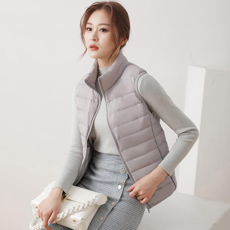Women's Ultra-Lightweight White Duck Down Vest - Thin Style with Stand Collar