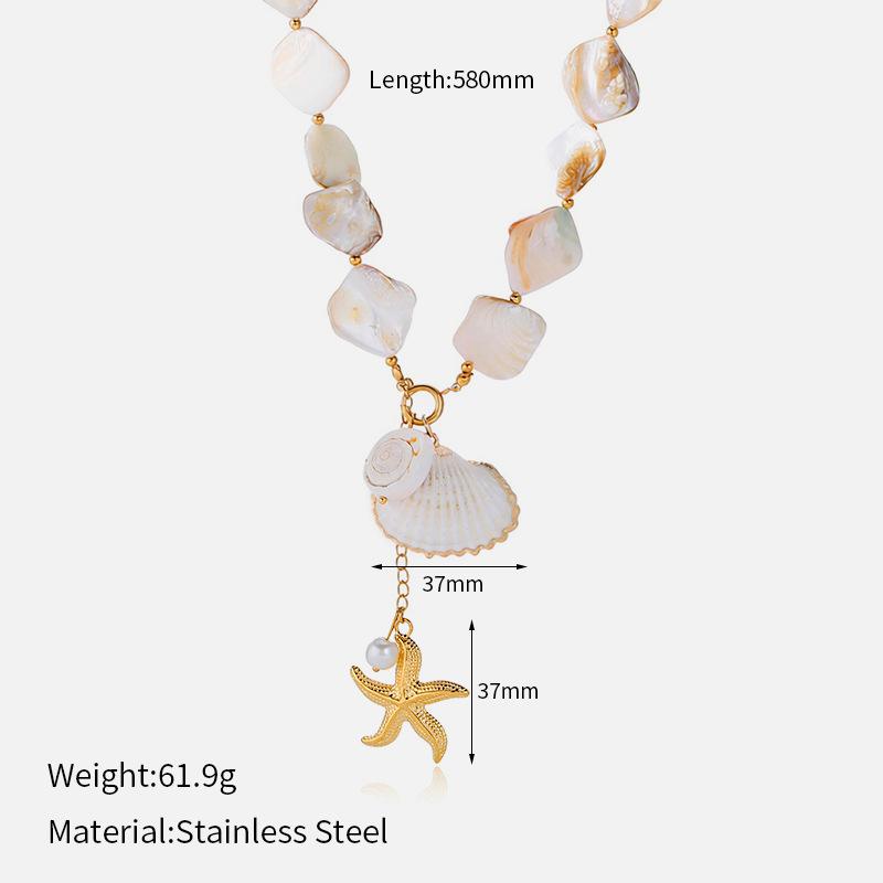 Summer Light Luxury Shell Necklace Starfish Pendant Vacation Wind Collarbone Chain Niche Design Sense European and American Jewelry Women