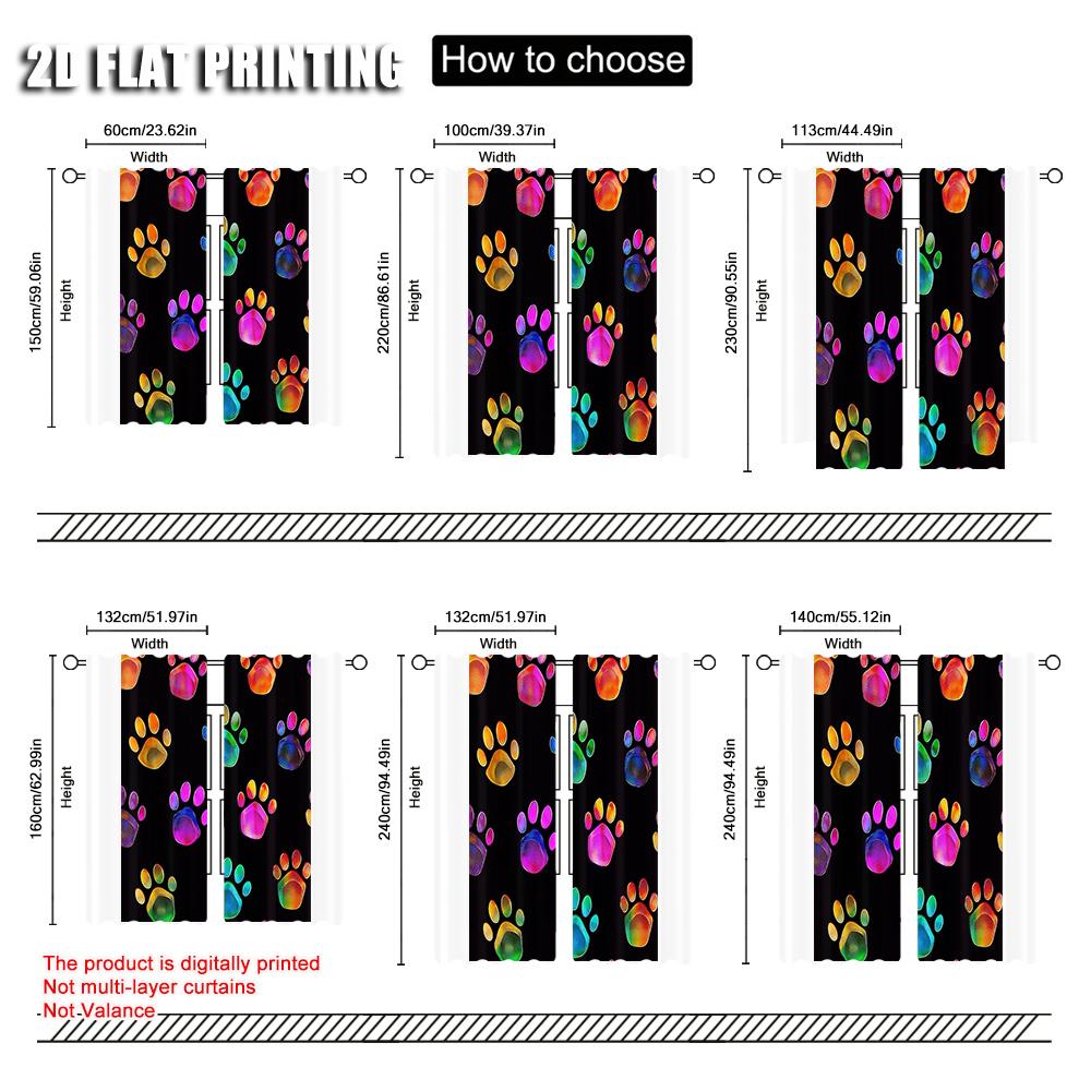 2pc    Curtains Dog Paw Versatile Fabric  Without Electricity Holiday Decorations Use for Bedroom living room