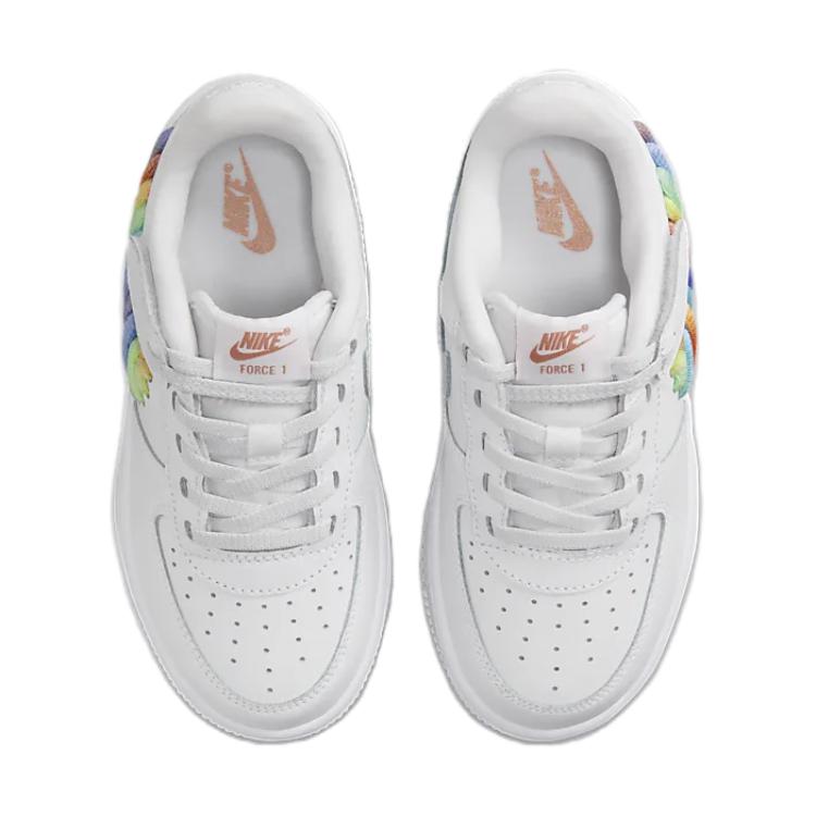Nike Force 1 Low LV8 EasyOn PS Rainbow Lace Swoosh Kids Sneakers White Terra-Blush Vapor-Green FN4890-100