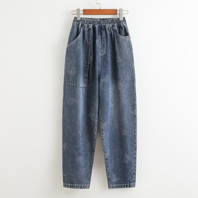 Printed Jeans, Thin Women's Casual Pants, Large Size