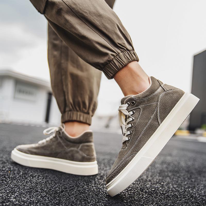 British Style High Top Shoes Men's Suede Shoes Thick Soled Casual Shoes Men's Hiking Shoes Lace Up Khaki Trendy Shoes